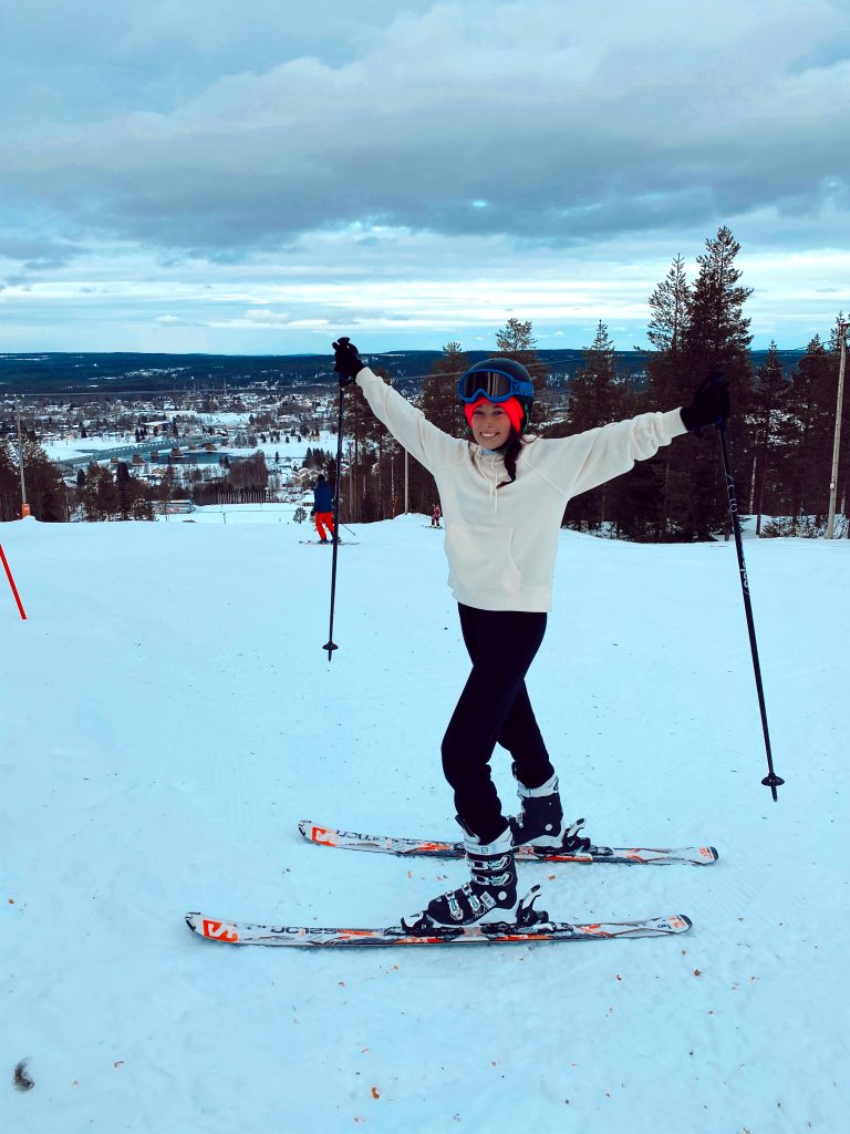 Photo of a woman on skis in Finland.