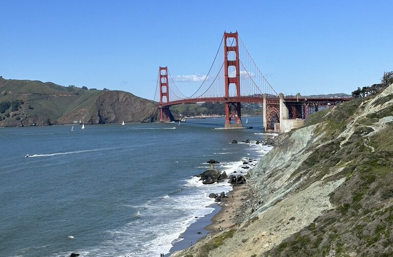 San Francisco bridge viewed from a coastal trail